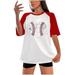 Olyvenn Women s Trendy Plus Basic Tees Discount Baseball Graphic Tops Crew Neck Shirts Loose Casual Dressy Gifts Blouse 2023 Fashion Summer Patchwork Raglan Short Sleeve Tees Red 8