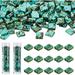152 Pcs Opaque Glass Tila Beads Antique Style 2-Hole Glass Pony Beads Rectangle Loose Beads for Christmas Jewelry Design Necklace Bracelet Earring Making Medium Sea Green