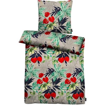 Bettwäsche APELT "Anabel", rot, B/L: 155cm x 220cm, , Satin (Bio-Baumwolle), B/L: 80cm x 80cm, Satin (Bio-Baumwolle), Obermaterial: 100% Baumwolle, Bettwäsche, exklusive Sommer Bettwäsche, handaquarellierte Anturienblätter Image