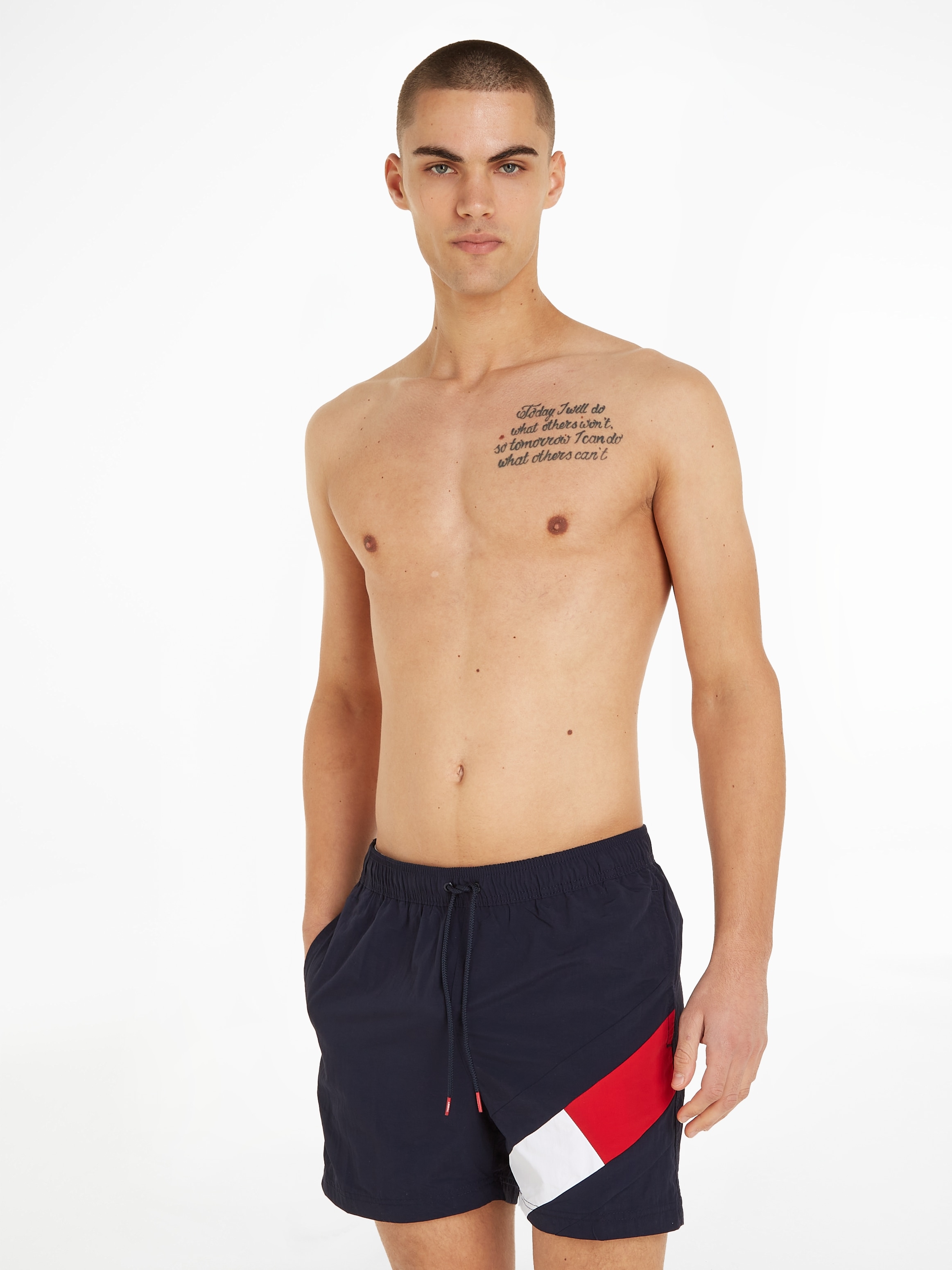 Badeshorts "SF MEDIUM DRAWSTRING", Herren, Gr. M (50), N-Gr, blau (desert, sky,), Microfaser, Polyamid, TOMMY HILFIGER SWIMWEAR, unifarben, Badehosen, mit Tommy Hilfiger Markenlabel Image