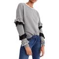 J. Crew Tops | J. Crew Gray Sweatshirt With Black Satin Ruffle Trim Size L Euc | Color: Black/Gray | Size: L