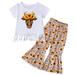 Qufokar Baby Girls Clothes 3-6 Months for Teen Girls Outfits Toddler Girls Summer Set Tassel Tops Sunflowers Print Pants Flared Trousers Set Casual Clothes Outfits 6Y