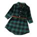 Qufokar Baby Girl ening Dress Plus Size First Dress Girls Toddler Plaid Pleated Mini Dress Button Plaid Flannel Shirts Long Sleeve Casual Dress