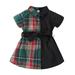 Qufokar Girls Black And White Dress Baby Girl mas Dresses Toddler Baby Girls Short Sleeve Patchwork Plaid Bowknot Princess Dress Outfits Clothes