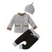 Qufokar Twins Baby Gifts Bodysuits Baby Boy Toddler Kids Child Baby Boys Girls Long Sleeve Patchwork Coat Jackets Tops Striped Pants Trousers With Hat Clothes Set 3Pcs Outfits