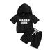 Diconna Baby Boy Summer Outfit Toddler 2Pcs Clothing Sets Letter Print Hoodie +Elastic Waist Drawsting Shorts Black 2-3 Years