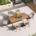 Purple Leaf Rectangular 6 - Person 119.28" Long Aluminum Outdoor Dining Set w/ Cushions Wood in Brown | 70.87 W x 35.43 D in | Wayfair