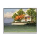 Stupell Industries Tropical Seaside House Boat Giclee Art By Martin Figlinski Wood in Brown/Green/White | 11 H x 19 W x 1.5 D in | Wayfair