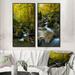 Millwood Pines Beautiful Summer Forest Waterfall - 2 Piece Painting Set on Canvas Metal in Gray/Green | 32 H x 32 W x 1 D in | Wayfair