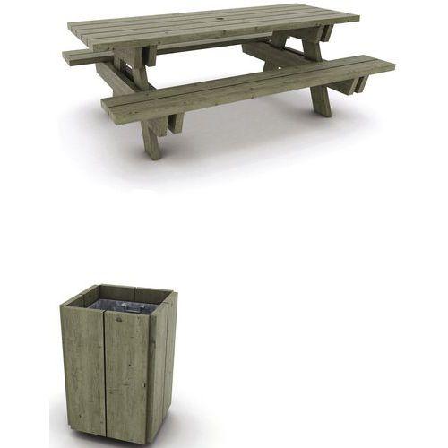 Pack Bréhat : 2 Tables Bréhat+1 Poubelle Carrée 50 L Pin - Manutan Expert