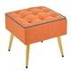 Baroni Home Gepolsterter Hocker aus Stoff, quadratischer Hocker mit Beinen aus Naturholz, Fußstütze, Stuhl, 40 x 40 x 35 cm, (Orange, blauer Rand)