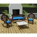 Blue Solid Tufted Outdoor Wicker Cushion Set for Bench and 2 Seats - 18'' L x 44'' W x 4'' H