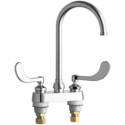 Chicago Faucets 895-317GN2AFCABCP 1.5 GPM Deck-Mounted Faucet with 4" Centers, 5 1/4" Rigid / Swing Gooseneck Spout, and Quaturn Operating Cartridges