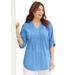 Plus Size Women's Pleated Linen Tunic by Catherines in French Blue (Size 4X)