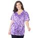 Plus Size Women's V-Neck Burnout Top by Catherines in Deep Grape Bias Tie Dye (Size 0X)