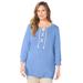 Plus Size Women's Liz&Me® Corded Lace-Up Pullover by Liz&Me in French Blue (Size 1X)