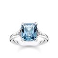THOMAS SABO Silberring für Damen Blauer Stein mit Mond und Stern TR2297-644-1-54 Ringgröße 54/17,2