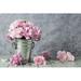 Winston Porter Pink Carnation Flowers in Zinc Bucket on Old Wood by Feelpic - Wrapped Canvas Photograph Canvas in White | Wayfair
