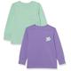 Amazon Essentials Unisex Kinder Langarm-T-Shirt mit Rippbündchen, 2er-Pack, Hellviolett/Minzgrün Blumen, 11-12 Jahre