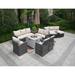 Outdoor Daybed Sofa Set with Fire Pit Table Rattan Garden Furniture by None(Brown Grey Mixing)