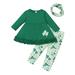 wofedyo baby girl clothes Toddler Baby Girls St.Patrick s Day Ruffles Tops Floral Printed Pants Neckerchief Outfits baby clothes