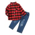 wofedyo baby boy clothes kids toddler baby boys shirt jacket plaid letter long sleeve coat outwear jeans pants outfit set 2pcs clothes baby clothes