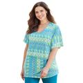 Plus Size Women's V-Neck Burnout Top by Catherines in Waterfall Ikat Stripe (Size 6X)