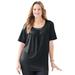 Plus Size Women's Jeweled Neck Pintuck Top by Catherines in Black (Size 1X)