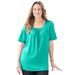 Plus Size Women's Jeweled Neck Pintuck Top by Catherines in Aqua Sea (Size 3X)