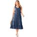 Plus Size Women's Liz&Me® V-Neck Tier Midi Dress by Liz&Me in Navy Dot (Size 5X)