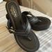 Coach Shoes | Like New Coach “Evelina” Thong Wedge Sandal. Black. Sz. 6. Excellent Condition | Color: Black/Silver | Size: 6