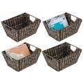 mDesign Set of 4 Wicker Storage Baskets with Handles – Storage Baskets for the Bedroom, Living Room, Bathroom or Hallway – Wicker Baskets for Household Items – Black