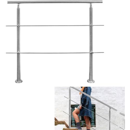80cm Treppengeländer Edelstahl Handlauf Geländer für Treppen Brüstung Balkon mit 2 Querstreben,