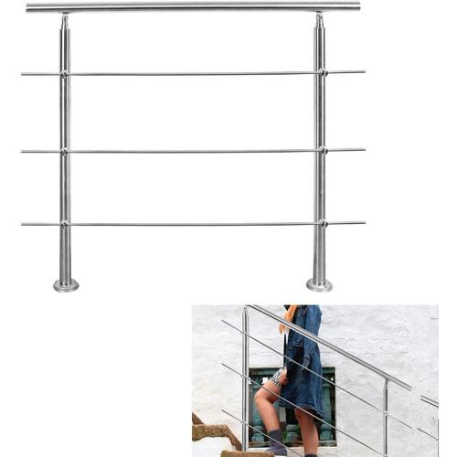160cm Treppengeländer Edelstahl Handlauf Geländer für Treppen Brüstung Balkon mit 3 Querstreben,
