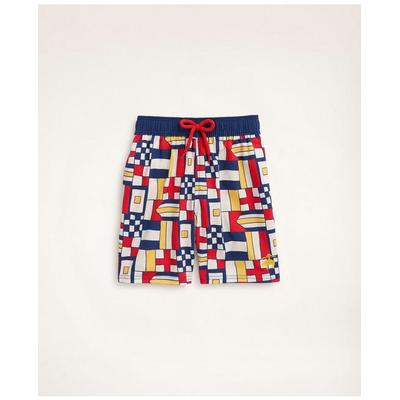 Brooks Brothers Boys Et Vilebrequin Swim Trunks in the Mixed Signals Print | Navy | Size 14