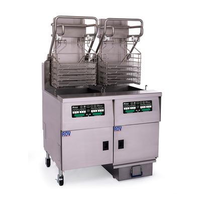 Pitco SELVRF-2/FD Electric Rack Fryer - (2) 76 lb Vats, Floor Model, 220v/1ph, Stainless Steel