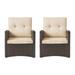 GDF Studio Nikki Outdoor Wicker Club Chairs with Cushions Set of 2 Dark Brown and Beige