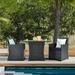 Gymax 3PCS Patio Wicker Bistro Set PE Rattan Dining Table Set w/ Navy Cushions