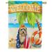 America Forever Patriotic Dog Welcome Summer House Flag 28 x 40 inches American Tropical Beach Cute Puppy Palm Tree Double Sided Seasonal Yard Outdoor Decorative Coastal House Flag