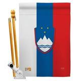 Breeze Decor BD-CY-HS-108196-IP-BO-D-US14-BD 28 x 40 in. Slovenia Flags of the World Nationality Impressions Decorative Vertical Double Sided House Flag Set with Pole Bracket & Hardware