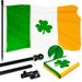 G128 Combo Pack: 5 Ft Tangle Free Aluminum Spinning Flagpole (Black) & Ireland Irish Shamrock Flag 2.5x4 Ft ToughWeave Series Embroidered 300D Polyester | Pole with Flag Included