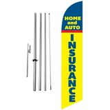 Home and Auto Insurance 15 foot Outdoor Advertising Feather Banner Flag Kit Sign with Flag Pole and Ground Spike