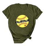 CZHJS Women s Short Sleeve Basic Tops for Mother Clearance Baseball Lover Leisure Tunic Ladies Crewneck Summer Vintage Shirts Baseball Graphic Mama Letter Printing Army Green XXL