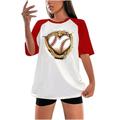 CZHJS Women s Raglan Short Sleeve Oversized Tees Clearance Baseball Lover Tunic to Wear with Leggings Teen Girls T Shirt Spring Tops Summer Vintage Shirts Crewneck Baseball Graphic Color Block Red M