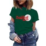 CZHJS Women s Short Sleeve Cute Tops for Mama Clearance Ladies Crewneck Mother s Day Leisure Baseball Lover Tunic Baseball MOM Funny Letter Printing Summer Vintage Shirts Green XXL