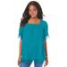 Plus Size Women's Embroidered Lace Crinkle Top by Roaman's in Deep Turquoise (Size 30 W)