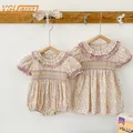 Tenue d'été pour filles barboteuse en coton à manches courtes pour bébés filles robes brodées une