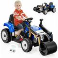 Goplus - Tracteur électrique Enfants 3+Ans avec Rouleau Compresseur3-8Km/h,Télécommande