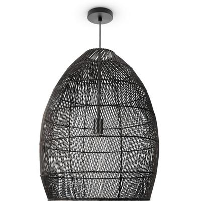 Paco Home - Pendelleuchte Wohnzimmer Boho Korbleuchten Pendellampe Rattan Hängeleuchte Schwarz (Ø52 Image