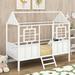 Twin Size Metal Frame Low Loft House Bed with Roof and Two Front Windows, Fence-shaped Guardrail Safe Design for Kids Teens